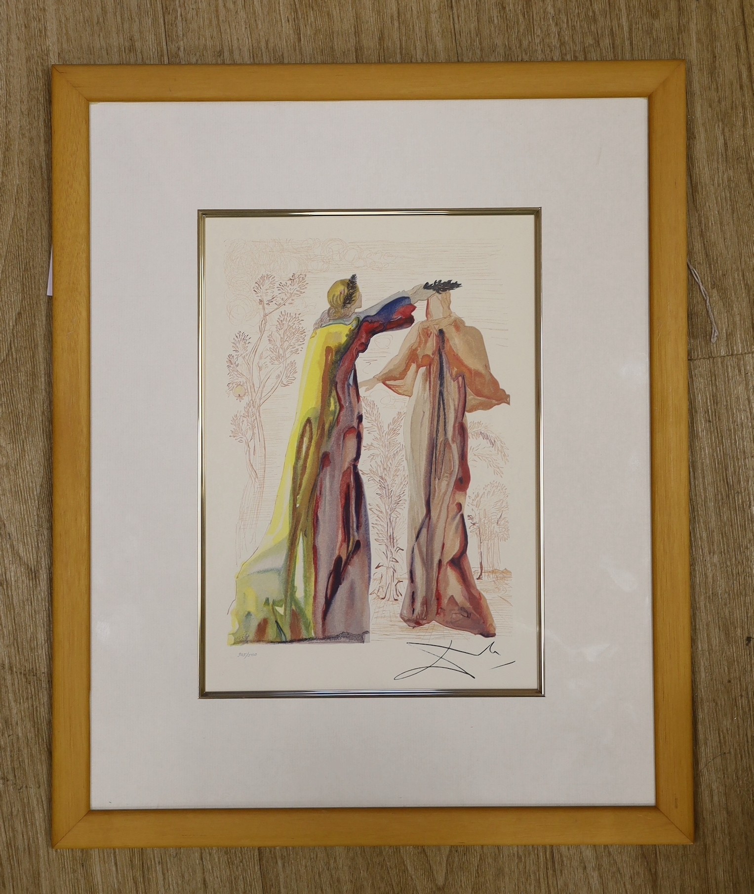Salvador Dali, ‘Le Ultime parole di Virgilio’ (The Last Words of Virgil), wood engraving, Rives paper, signed, from the limited edition ‘La Divina Commedia’, Purgatory 27, 305/500, 29 x 30cm